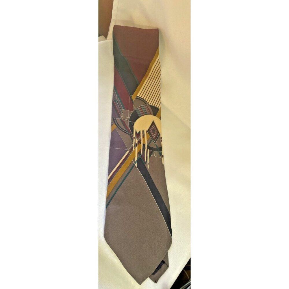 Vintage‎ Boxelder Neck Tie Frank Lloyd Wright Frozen Speres Gray Silk Art 56"